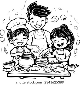 family cooking in the kitchen with aprons vector illustration - Powered by Shutterstock