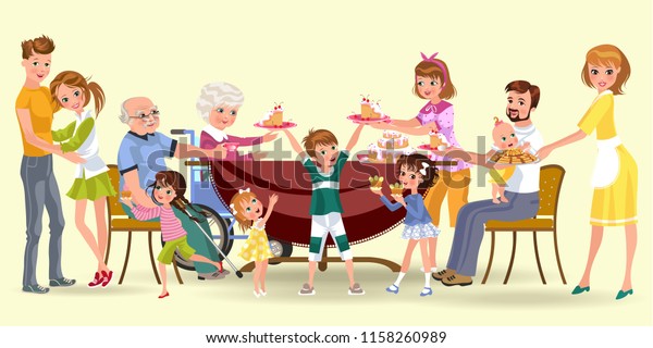 Family Eating Dinner Home Happy People Stock Illustration 1158260989