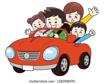 Vector Illustration Cartoon Family Driving On Stock Vector (Royalty ...