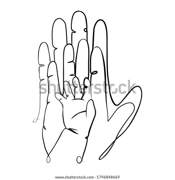 Family Hand Outline Aesthetic Social Media Stock Illustration