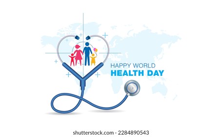 Family Health Care Clinic and World Health Day Awareness Greeting card. Doctor Stethoscope with world map background. - Powered by Shutterstock