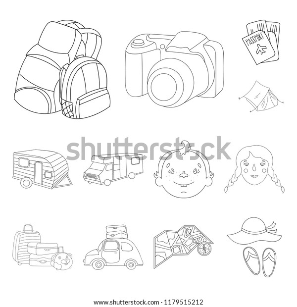 Family\
holiday outline icons in set collection for design. Recreation and\
equipment. bitmap symbol stock web\
illustration.