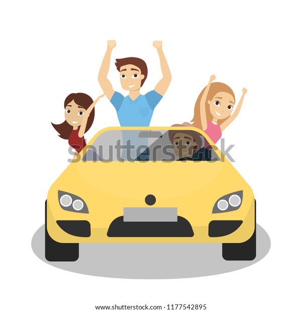 Family road trip. Friends or family driving\
together in\
cabriolet.