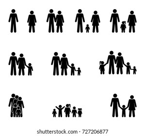 Family Set Pictograms Isolated Stick Figure Stock Illustration ...