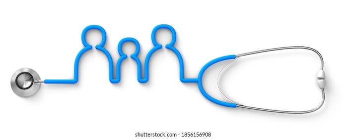 Family shaped stethoscope, family doctor isolated on white background. 3d render. - Powered by Shutterstock