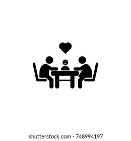 Family Sitting At A Table With Love And Hearts Icon. Simple Black Family Icon. Can Be Used As Web Element, Family Design Icon On White Background