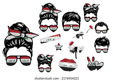 Family Sublimation Pack In Colors Of National Flag On White Background. Iraq