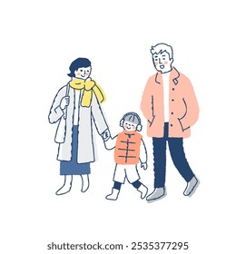 A family of three in winter clothes walking together - Powered by Shutterstock