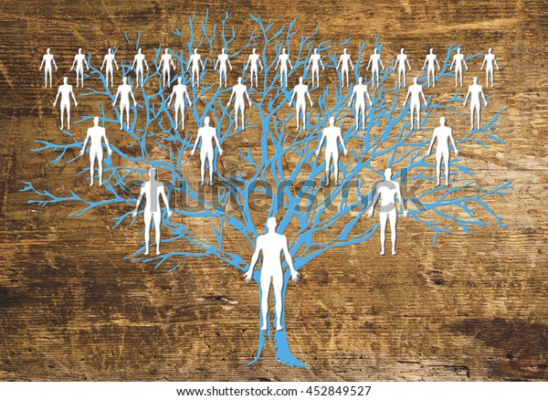 family tree illustration on a wooden background
