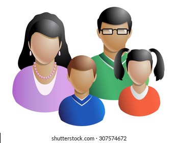 Family With Two Children Avatar Icon Isolated On White Background. Parents And Son With Daughter. Illustration