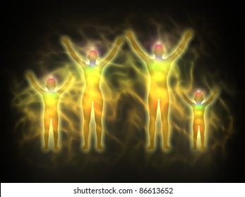 Family - woman, man and children - energy body, aura, chakras, energy, silhouette