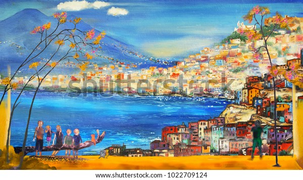 3d nature wall painting of a famous Italian view. 