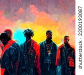 famous rappers, kanye west, kendrick lamar, j cole, xxxtentacion, colourful portrait