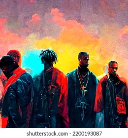 Famous Rappers, Kanye West, Kendrick Lamar, J Cole, Xxxtentacion, Colourful Portrait