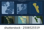 Fan Island in the North Sea - belonging to Denmark. Described location diagram with yellow shape of the island and sample maps of its surroundings