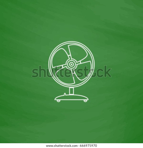 Fan Outline icon. Imitation draw with white chalk\
on green chalkboard. Flat Pictogram and School board background.\
Illustration symbol