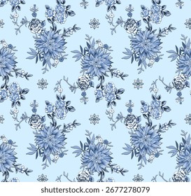 fancy flower pattern illustration textile digital allover design and flower background and negative pattern, sky color