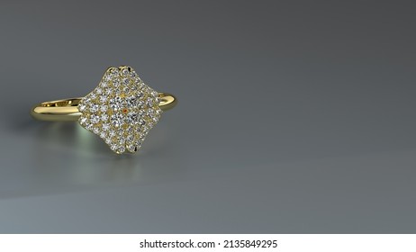 Fancy Pave Ring In Yellow Gold 3d Render 