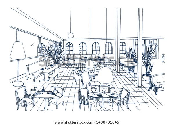 Fancy Restaurant Cafe Interior Checkered Floor Stock Illustration ...