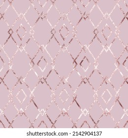 Fancy seamless pattern. Rose gold diamond texture. Repeated gatsby art deco printed. Repeating background. Geometric printing. Elegant glitter backdrop. Abstract design for prints. Illustration