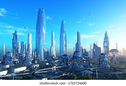 A Fantastic City From The Future. 3d Render