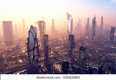 A Fantastic City From The Future.t.3d Render