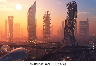 A fantastic city from the future.t.3d render