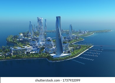A fantastic city from the future.t.3d render