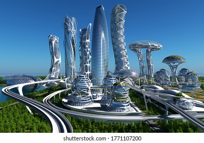 A Fantastic City From The Future.t.3d Render