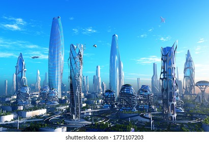 A Fantastic City From The Future.t.3d Render