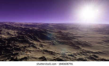 Fantastic digital surface of a distant planet, arial digital landscape, science fiction landscape 3d render