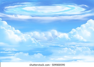 Fantastic and Exotic Environment: The White Clouds Sea with Swirling. Video Game's Digital CG Artwork, Concept Illustration, Realistic Cartoon Style Background
