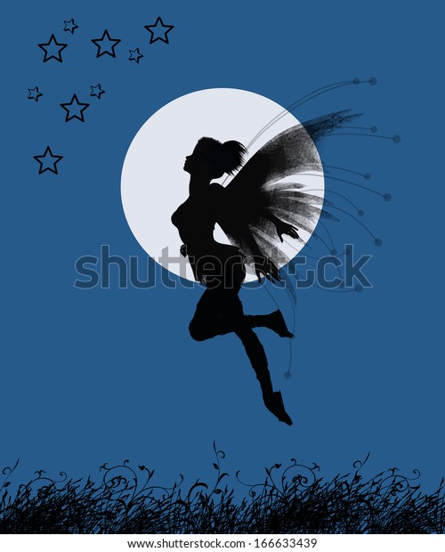 Fantastic Fairy Flying Night Fullmoon Stock Illustration 166633439