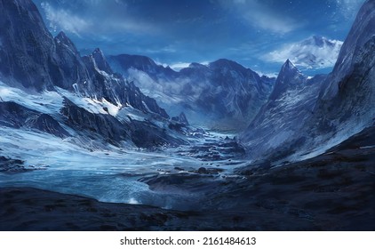 Fantastic Winter Epic Landscape of Mountains. Celtic Medieval forest. Frozen nature. Glacier in the mountains. Mystic Valley. Artwork sketch. Gaming background. Dark Canyon. Book Cover and Poster.	 - Powered by Shutterstock