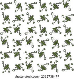 Fantasty monster plant drawing motif pattern in green   white colors