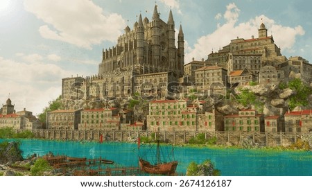 Fantasy 3d render Illustration of Castle City