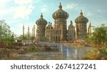 Fantasy 3d render Illustration of  Lost Palace