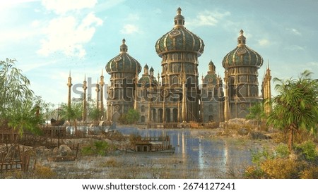 Fantasy 3d render Illustration of  Lost Palace