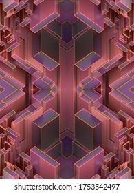 Fantasy Abstract Digital Illustration With 3d Rendering Impossible Architecture Shapes. Surreal Kaleidoscopic Design Element. Geometrical Multi Colored Composition