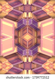 Fantasy Abstract Pattern With 3d Rendering Impossible Architecture Shapes. Futuristic Multi Colored Background. Geometric Digital Illustration Pattern. Modern Art