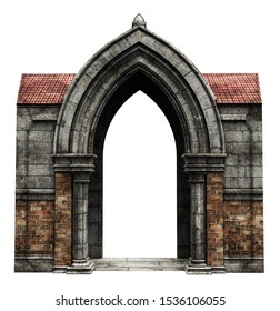 Fantasy Academy Gate Stone Wall, 3D Illustration, 3D Rendering