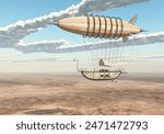 Fantasy airship over a landscape
Computer generated 3D illustration