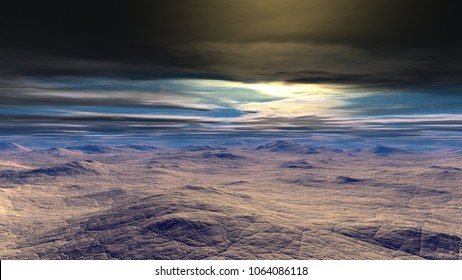 Fantasy alien planet. Mountain. 3D illustration