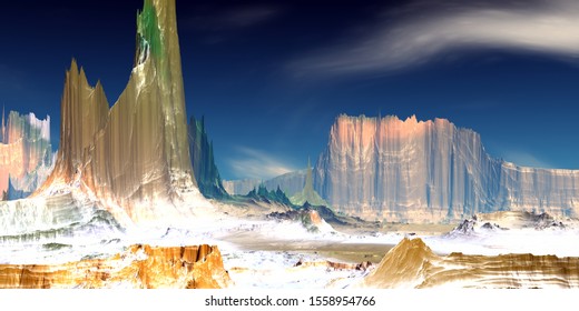 Fantasy alien planet. Mountain. 3D illustration