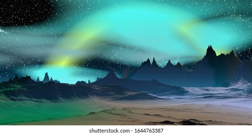Fantasy alien planet. Mountain. 3D illustration