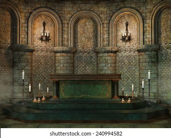 Fantasy Church Altar With Candles