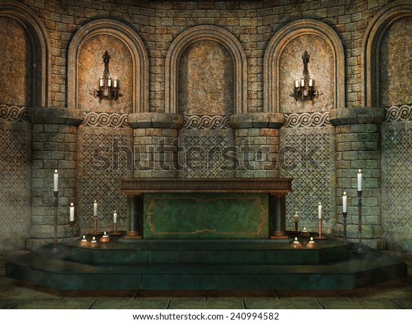 キャンドルとファンタジー教会の祭壇 のイラスト素材