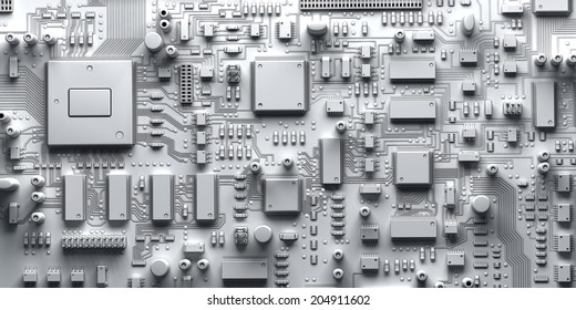 Fantasy Circuit Board. Top View. 3d Illustration