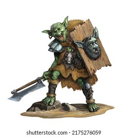 Fantasy Creature - Orc. Fantasy Illustration. Goblin With Sword Drawing.	