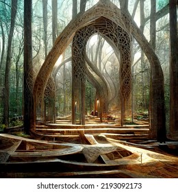 Fantasy Elvish Architecture Outside Woods